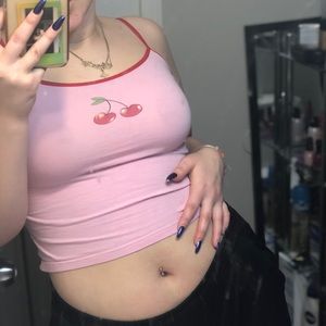 Cherry spaghetti strapped crop top